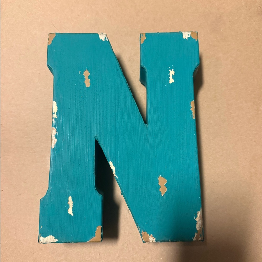 Distressed Teal Metal Letter N